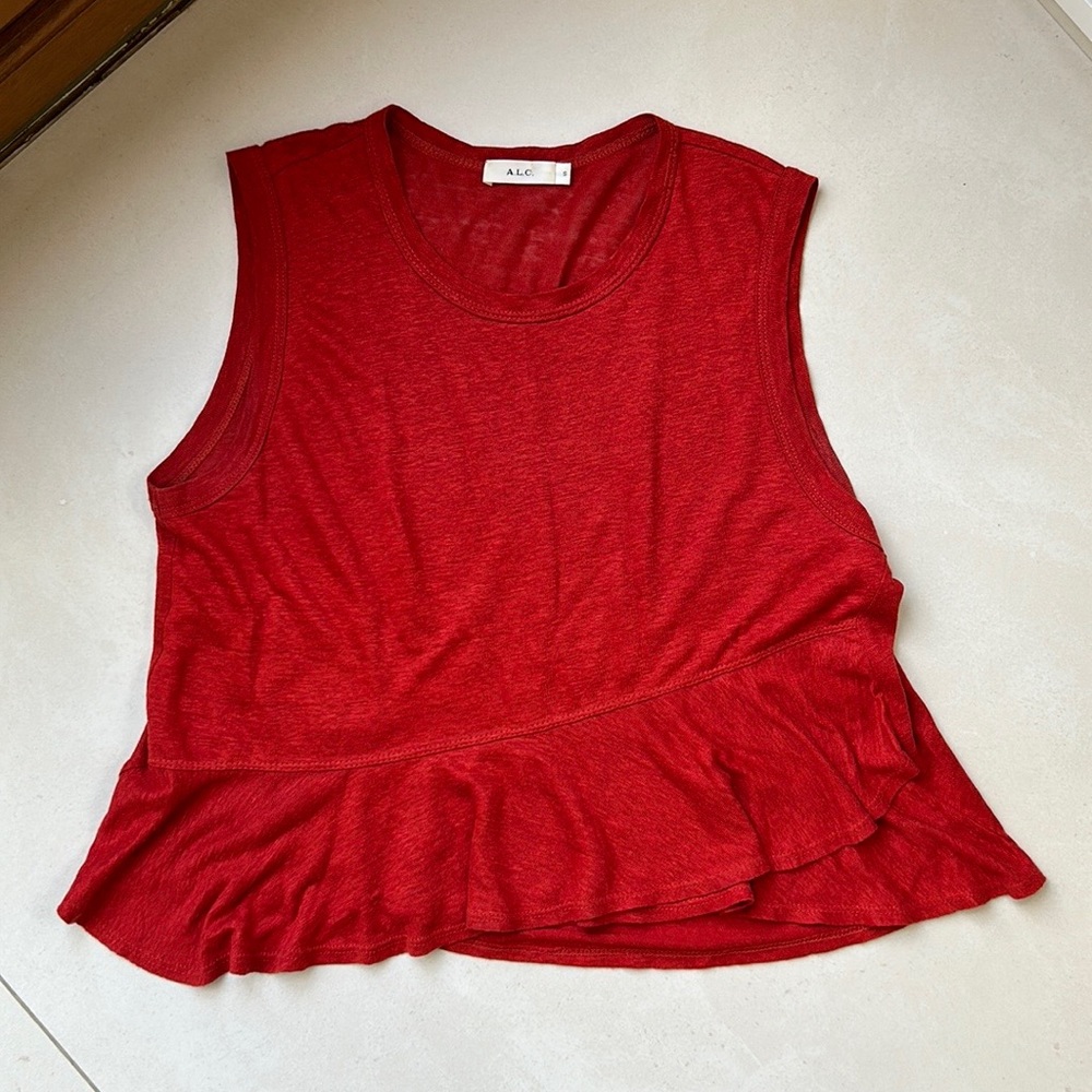 A.L.C. Braxton Red Linen Sleeveless Ruffle Crop Tank Top Size XS/TP